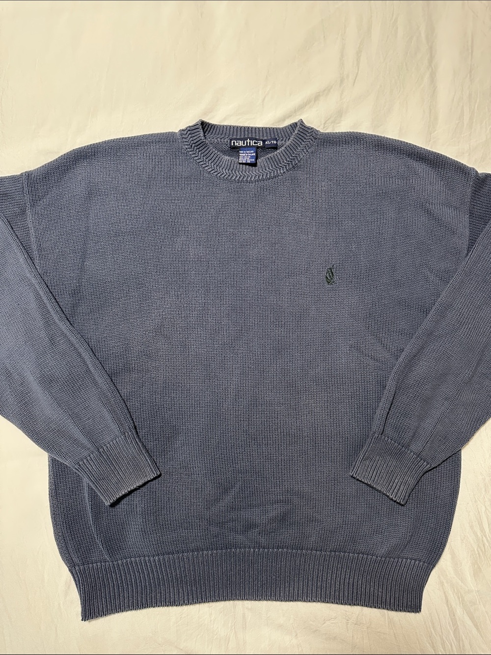 Vintage Nautica Ribbed Crewneck Knit Sweater Gray 100% Cotton XL/TG